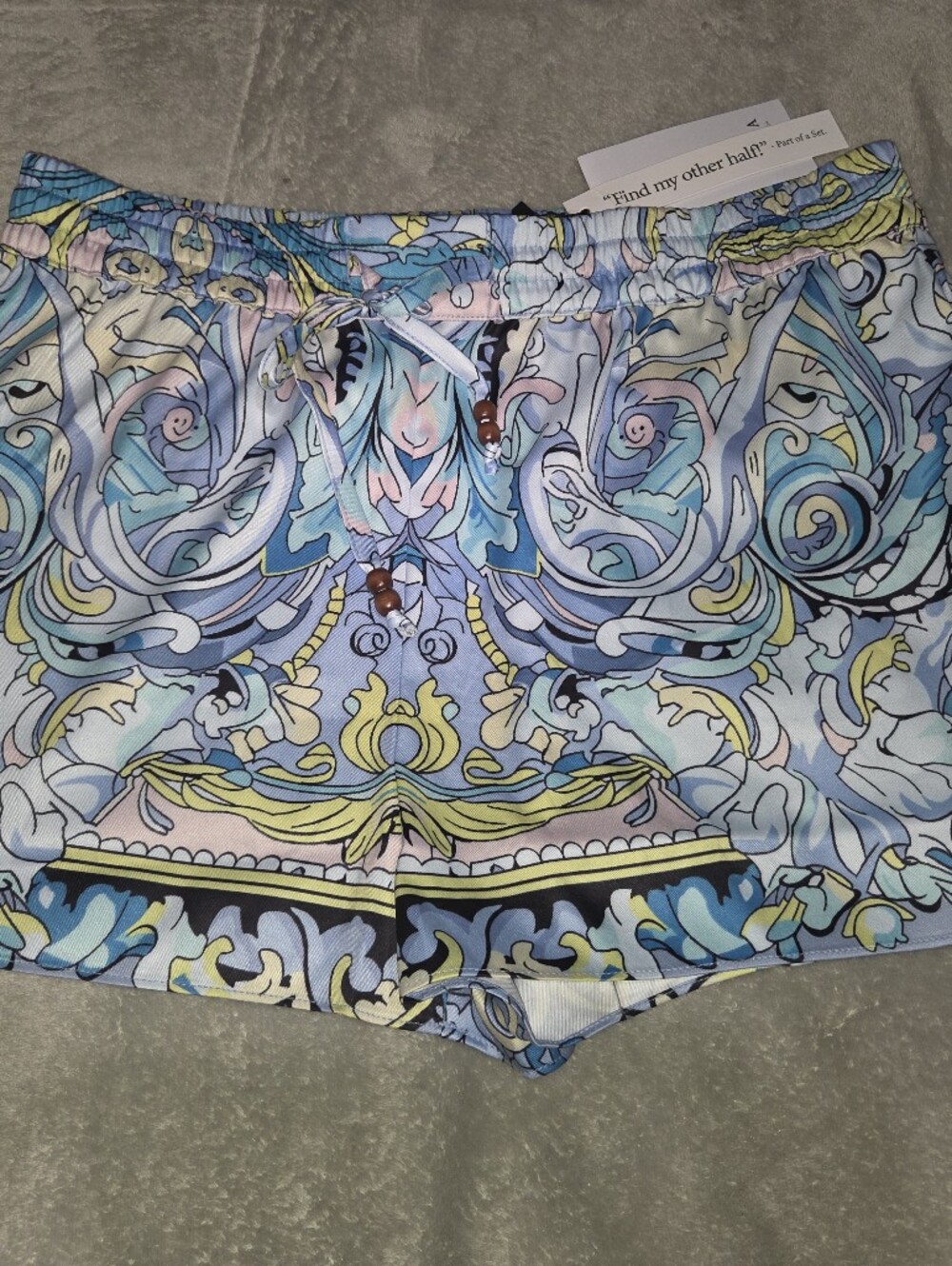 ☀️1. State Women's Multicolor Baroque Print Athletic Shorts - Blue, Yellow, Pink